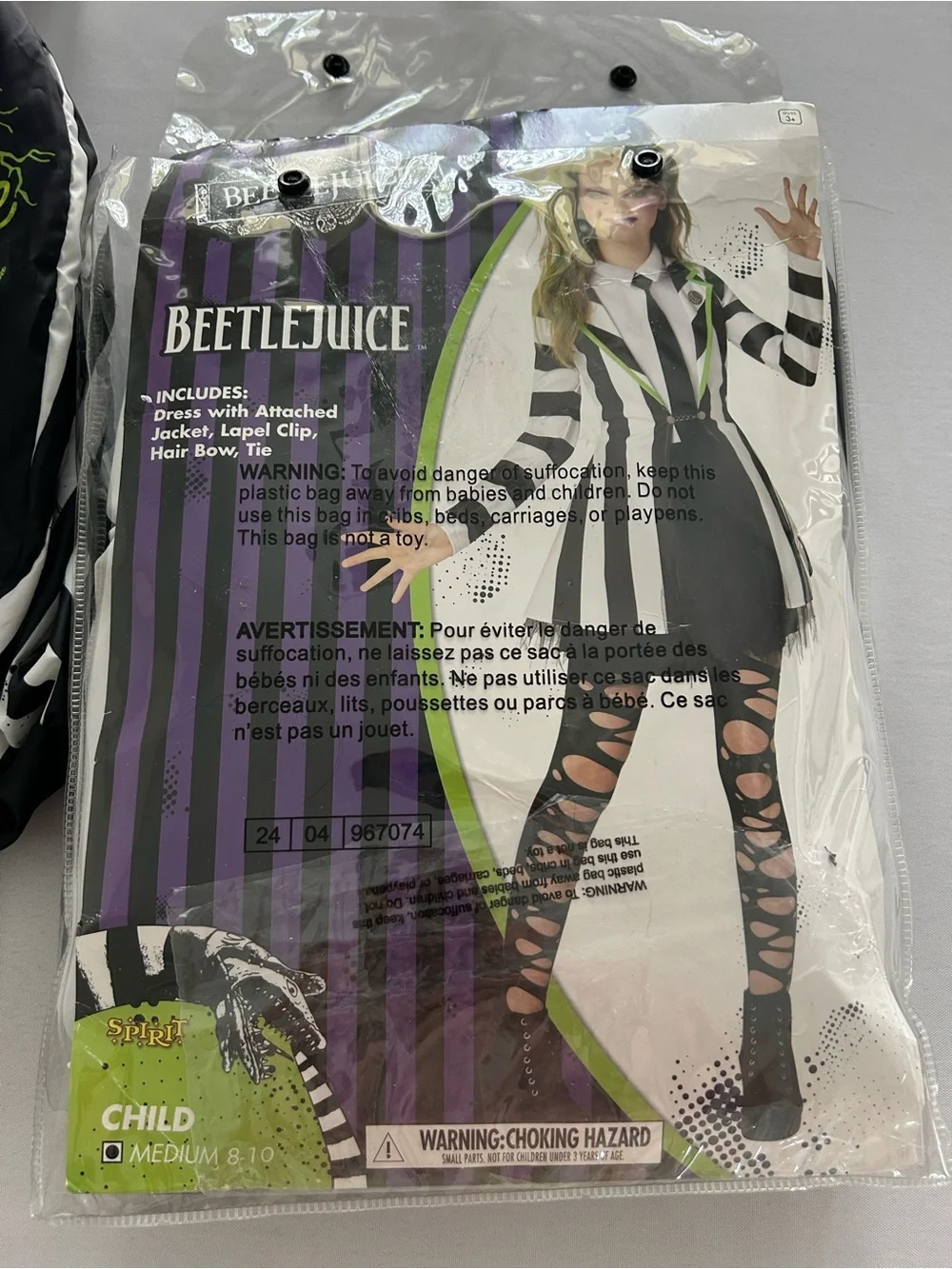 Beetlejuice Child Costume Dress & Accessories - makeup and candy bag HALLOWEEN